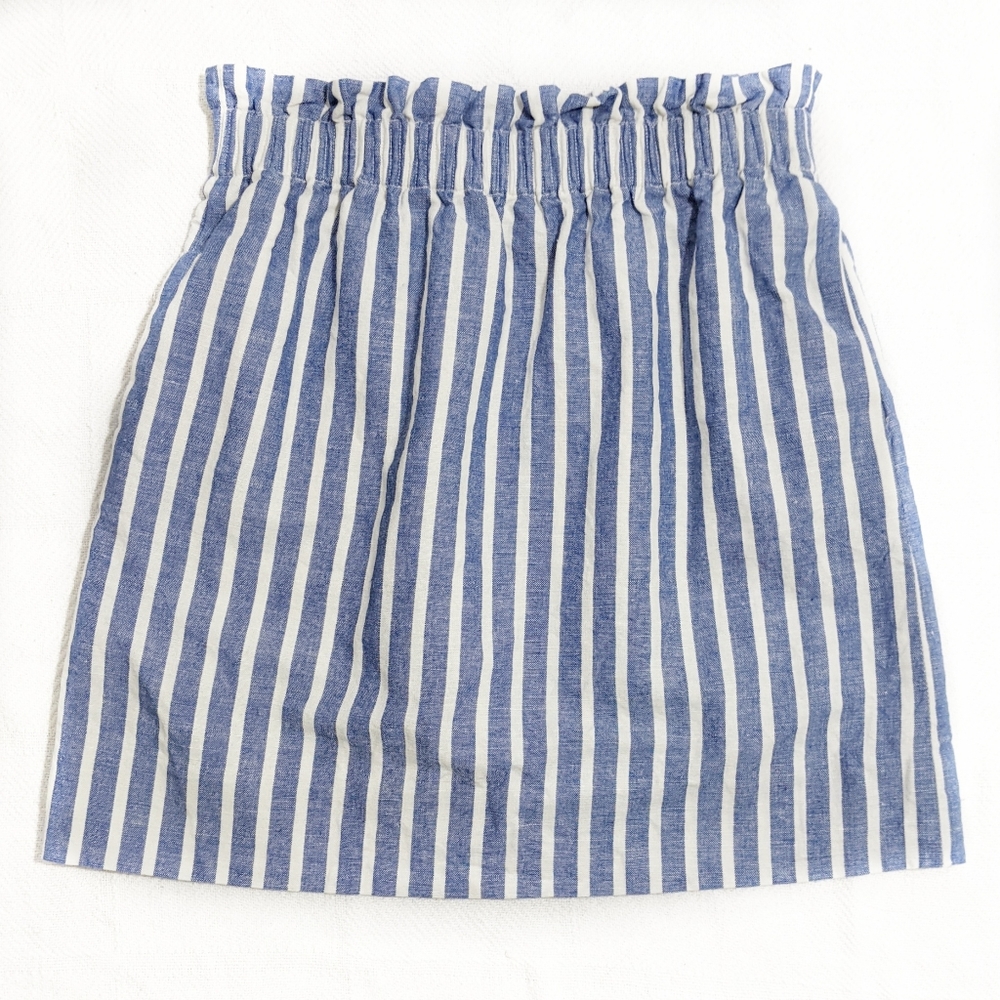 J. Crew Linen Blue White Striped Sidewalk Skirt